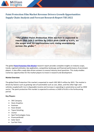 Paint Protection Film Market Share Insights | Global Demand & Trends analysis | Forecast