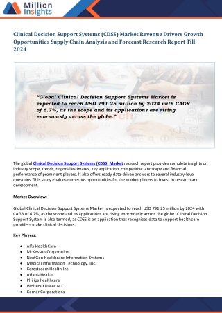 Clinical Decision Support Systems (CDSS) Market Segmentation | Dynamics & Share Outlook | PESTEL Analysis