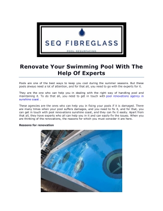 Renovate Your Swimming Pool in Brisbane, Australia