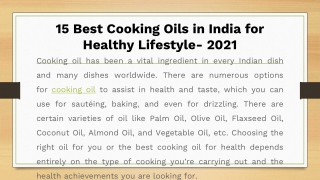 15 Best Cooking Oils in India for Healthy Lifestyle- 2021