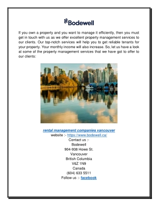 Rental Management Companies Vancouver | Bodewell