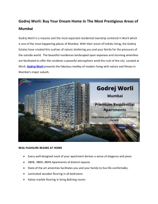 Godrej Worli Mumbai - A World Class Luxury Apartments