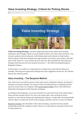 Value Investing Strategy: Criteria for Picking Stocks