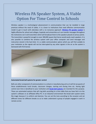 Wireless PA Speaker System, A Viable Option For Time Control In Schools
