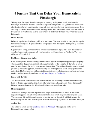 4 Factors That Can Delay Your Home Sale in Pittsburgh