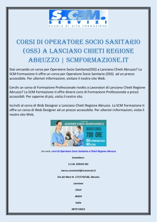 Corsi di Operatore Socio Sanitario (OSS) a Lanciano Chieti Regione Abruzzo | scmformazione.it