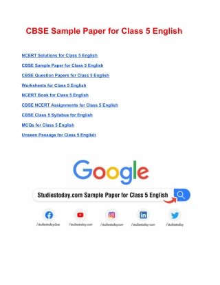 CBSE Sample Paper for Class 5 English Based on Revised CBSE Syllabus 2020-21