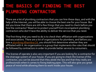 The Basics of Finding the Best Plumbing Contractor