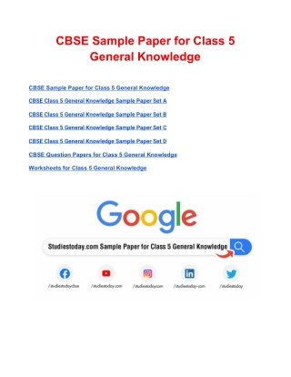 Download CBSE Sample Paper for Class 5 General Knowledge with solution in PDF