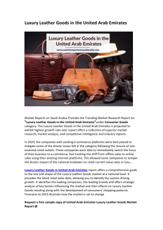 United Arab Emirates Luxury Leather Goods Market Opportunity and Forecast 2025