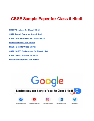 CBSE Sample Paper for Class 5 Hindi Based on Revised CBSE Syllabus 2020-21