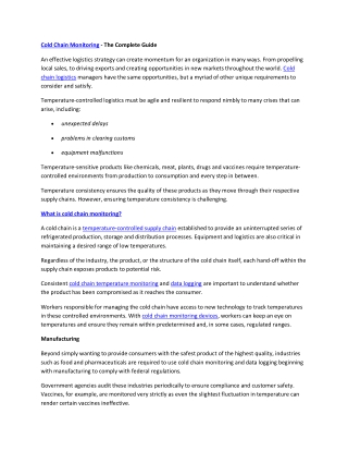 Cold Chain Monitoring - The Complete Guide