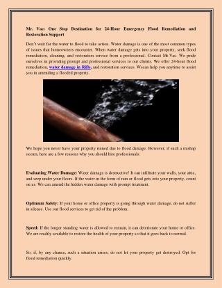 Mr. Vac: One Stop Destination for 24-Hour Emergency Flood Remediation and Restoration Support