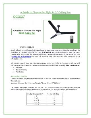 Top 3 Key Factors to Choose BLDC fan in India