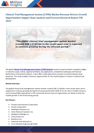 Clinical Trial Management System (CTMS) Market Size | Prominent Players Analysis