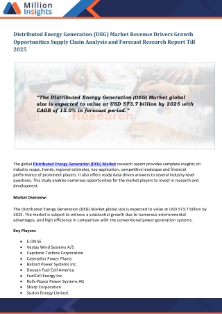 Distributed Energy Generation (DEG) Market Segmentation | Application Outlook | Product Benchmarking