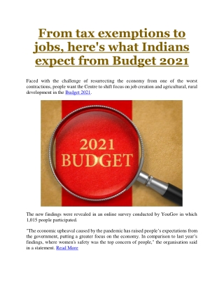 From tax exemptions to jobs, here's what Indians expect from Budget 2021