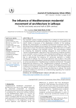 The influence of Mediterranean modernist movement of architecture in Lefkoşa: The first and early second half of 20th ce