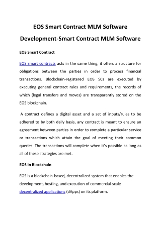 EOS Smart Contract MLM Software Development-Smart Contract MLM Software