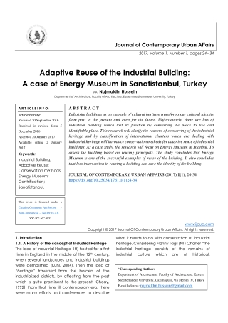 Adaptive Reuse of the Industrial Building: A case of Energy Museum in Sanatistanbul, Turkey