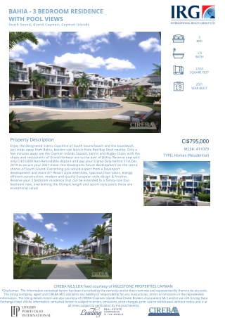 Buy Bahia - 3 Bedroom Residence with Pool Views - 411079 - ldx feed - irg cayman