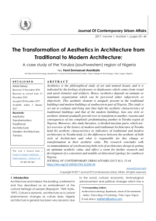 The Transformation of Aesthetics in Architecture from Traditional to Modern Architecture: A case study of the Yoruba (so