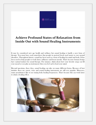 Achieve Profound States of Relaxation from Inside Out with Sound Healing Instruments