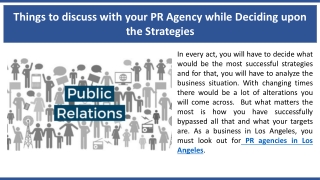 Things to discuss with your PR Agency while Deciding upon the Strategies