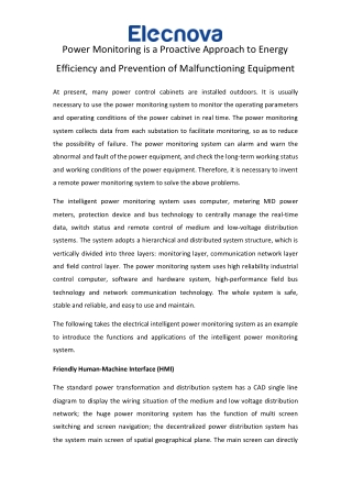 Power Monitoring is a Proactive Approach to Energy Efficiency and Prevention of Malfunctioning Equipment