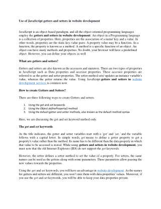Use of JavaScript getters and setters in website development