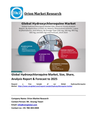 Global Hydroxychloroquine Market Trends, Size, Competitive Analysis and Forecast 2019-2025