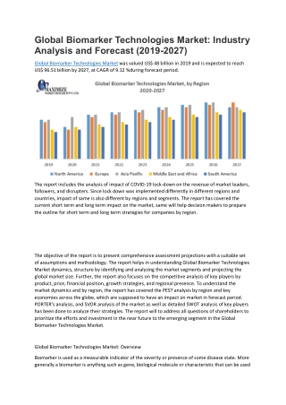 Global Biomarker Technologies Market: Industry Analysis and Forecast (2019-2027)