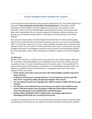 United Kingdom New Immigration System