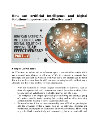 How can Artificial Intelligence and Digital Solutions improve team effectiveness? | HR Tech Partnership