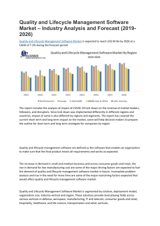 Quality and Lifecycle Management Software Market – Industry Analysis and Forecast (2019-2026)