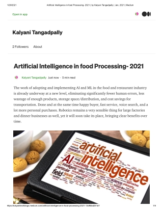 Artificial intelligence in food processing  2021