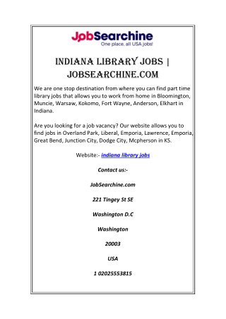 Indiana Library Jobs | JobSearchine.com