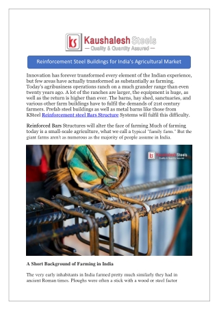 Reinforcement Steel Buildings for India's Agricultural Market
