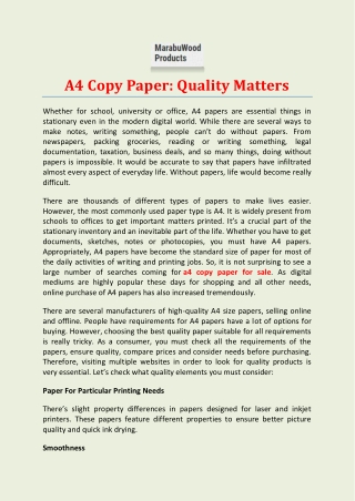 A4 Copy Paper: Quality Matters