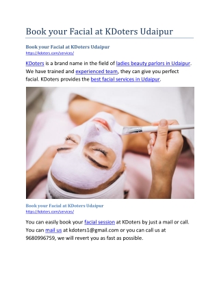 Book your Facial at KDoters Udaipur