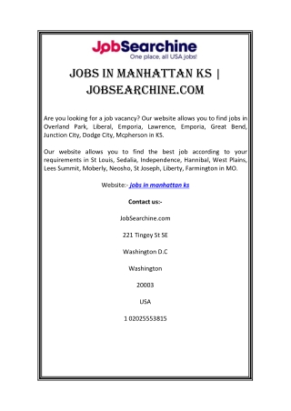 Jobs In Manhattan Ks | JobSearchine.com