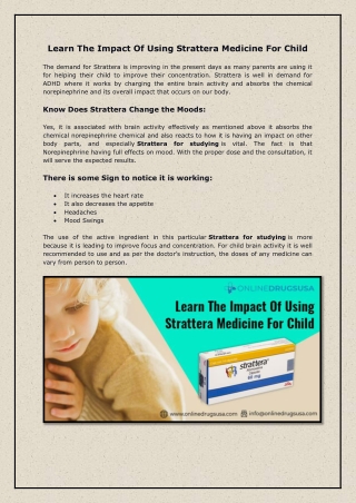 Learn The Impact Of Using Strattera Medicine For Child