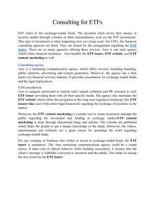 Consulting for ETFs