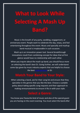 What to Look While Selecting A Mash Up Band?