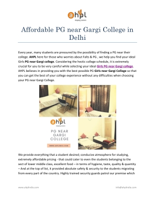 Affordable PG near Gargi College in Delhi