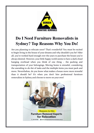 Do I Need Furniture Removalists in Sydney? Top Reasons Why You Do!