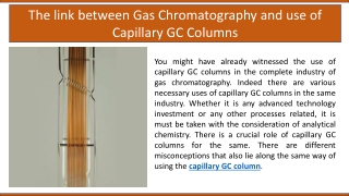 The link between Gas Chromatography and use of Capillary GC Columns