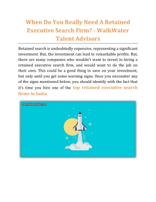 When Do You Really Need A Retained Executive Search Firm - WalkWater Talent Advisors