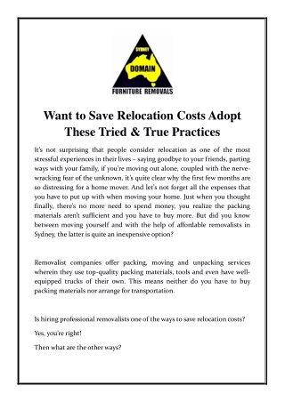 Want to Save Relocation Costs? Adopt These Tried & True Practices