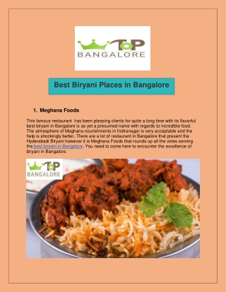 Best Biryani Places in Bangalore